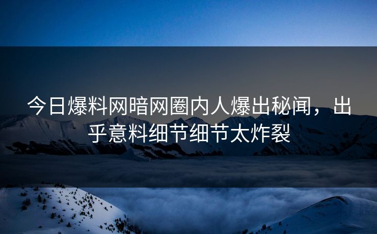 今日爆料网暗网圈内人爆出秘闻,出乎意料细节细节太炸裂