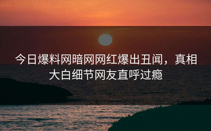 今日爆料网暗网网红爆出丑闻，真相大白细节网友直呼过瘾