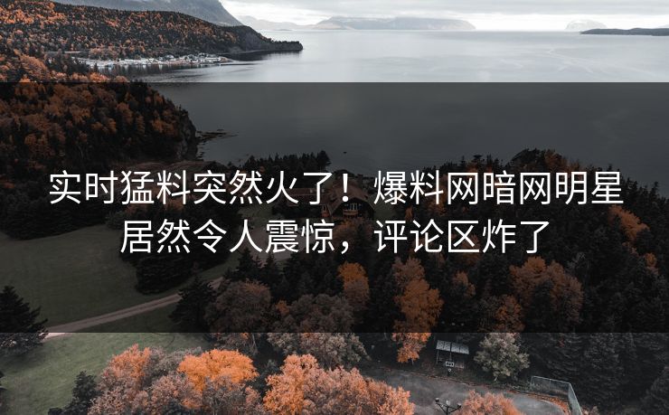 实时猛料突然火了！爆料网暗网明星居然令人震惊，评论区炸了
