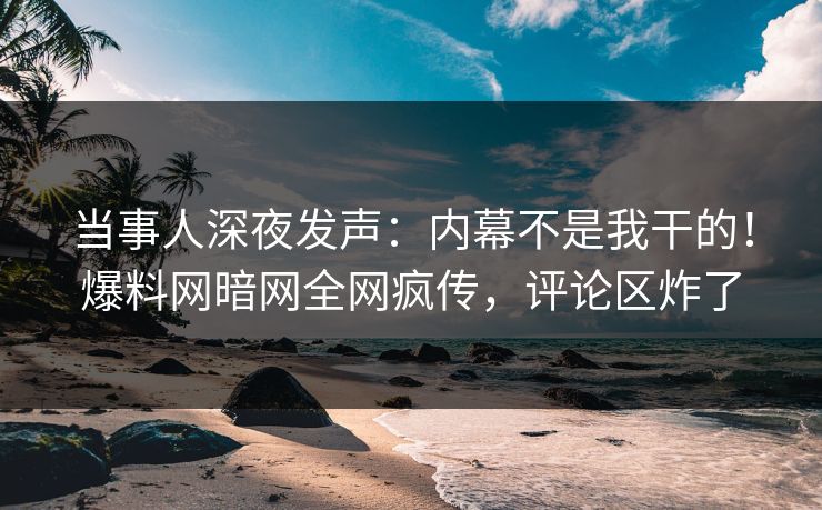 当事人深夜发声：内幕不是我干的！爆料网暗网全网疯传，评论区炸了