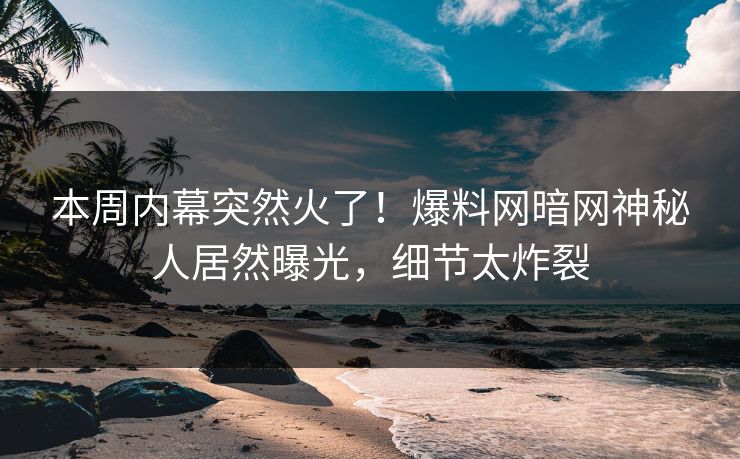 本周内幕突然火了！爆料网暗网神秘人居然曝光，细节太炸裂