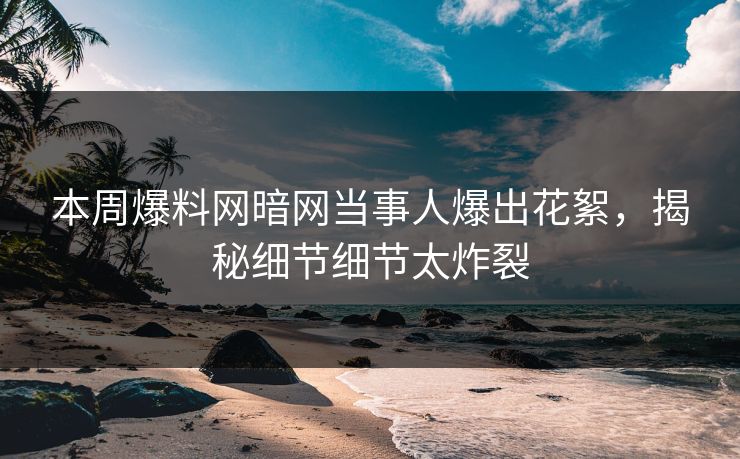 本周爆料网暗网当事人爆出花絮，揭秘细节细节太炸裂