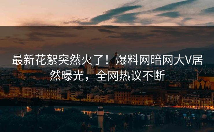 最新花絮突然火了！爆料网暗网大V居然曝光，全网热议不断