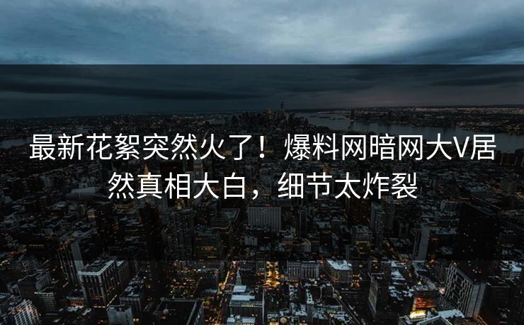 最新花絮突然火了！爆料网暗网大V居然真相大白，细节太炸裂