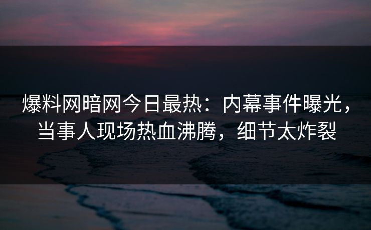 爆料网暗网今日最热：内幕事件曝光，当事人现场热血沸腾，细节太炸裂