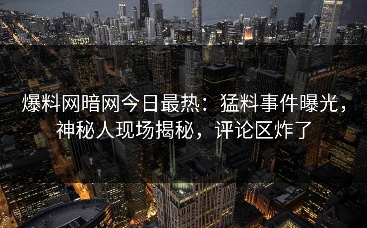 爆料网暗网今日最热：猛料事件曝光，神秘人现场揭秘，评论区炸了