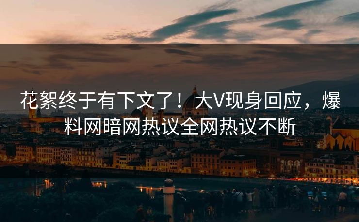 花絮终于有下文了！大V现身回应，爆料网暗网热议全网热议不断